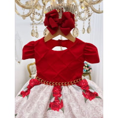 Vestido Infantil Marsala Saia Floral Princesa Festa Luxo