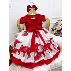 Vestido Infantil Marsala Saia Floral Princesa Festa Luxo