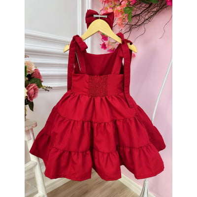 Vestido infantil Vermelho Escuro Strass no Busto e Laço Damas