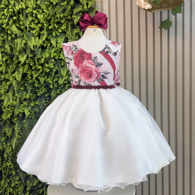 Vestido Infantil Floral Off Cinto Pérolas Festas Daminhas