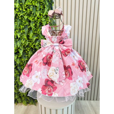 Vestido Infantil Rose Jardim das Borboletas e Pérolas Luxo
