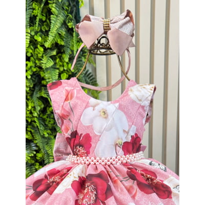 Vestido Infantil Rose Jardim das Borboletas e Pérolas Luxo