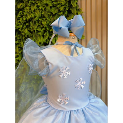 Vestido Infantil Azul Frozen Com Capa Anna Elza Festas Luxo