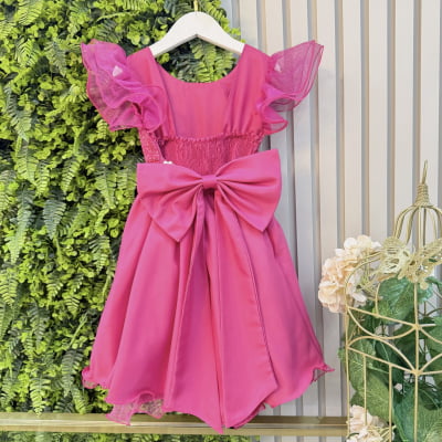 Vestido Infantil Barbie Pink Com Cinto de Pérolas