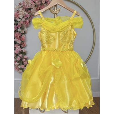 Vestido Infantil Bela e a Fera Princesas C/ Renda e Pérolas
