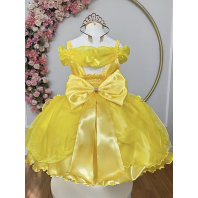 Vestido Infantil Bela e a Fera Princesas C/ Renda e Pérolas