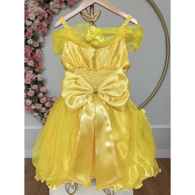 Vestido Infantil Bela e a Fera Princesas C/ Renda e Pérolas