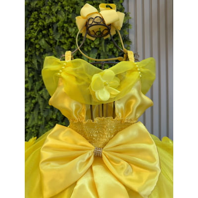 Vestido Infantil Bela e a Fera Princesas C/ Renda e Pérolas