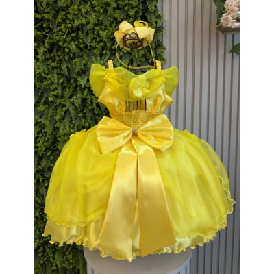 Vestido Infantil Bela e a Fera Princesas C/ Renda e Pérolas