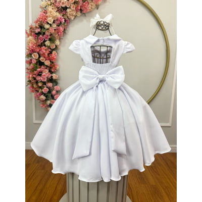 Vestido Infantil Branco Busto Nervura Formaturas Damas