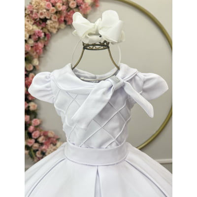Vestido Infantil Branco Busto Nervura Formaturas Damas