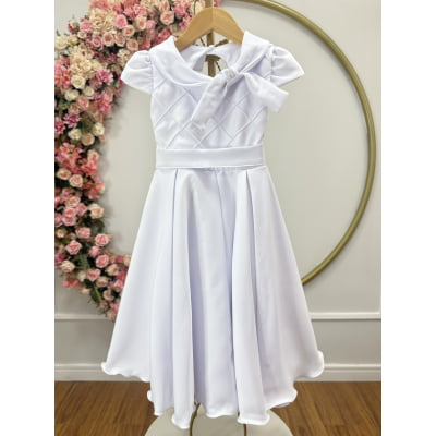 Vestido Infantil Branco Busto Nervura Formaturas Damas