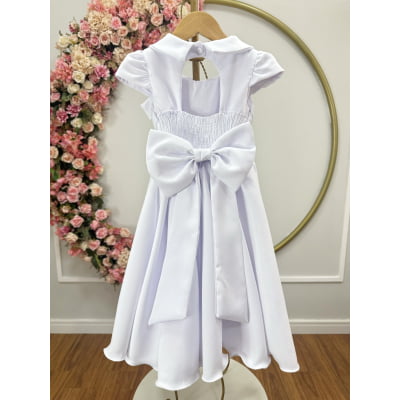 Vestido Infantil Branco Busto Nervura Formaturas Damas