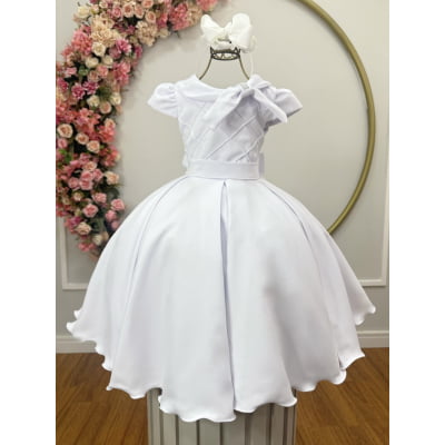 Vestido Infantil Branco Busto Nervura Formaturas Damas