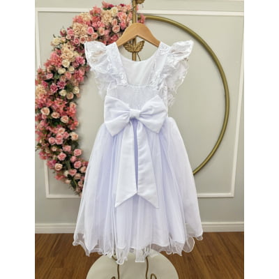 Vestido Infantil Branco C/ Bordado, Borboletas e flores Dama Festas Luxo