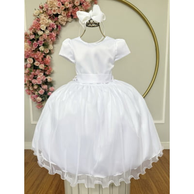 Vestido Infantil Branco Acetinado Daminha Festas Luxo Vestido Infantil Branco Acetinado Daminha Festas Luxo