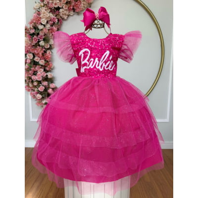 Vestido infantil da Barbie Pink Glitter Luxo