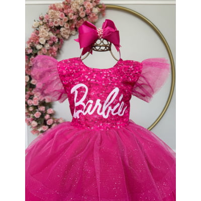 Vestido infantil da Barbie Pink Glitter Luxo