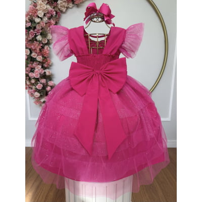 Vestido infantil da Barbie Pink Glitter Luxo