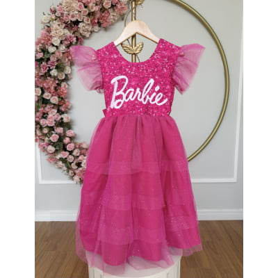 Vestido infantil da Barbie Pink Glitter Luxo