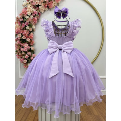Vestido Infantil Lilas C/ Bordado, Borboletas e flores Dama Festas Luxo