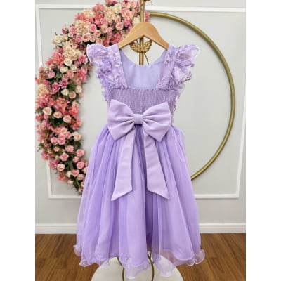 Vestido Infantil Lilas C/ Bordado, Borboletas e flores Dama Festas Luxo