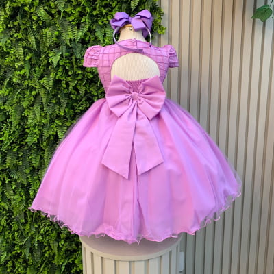 Vestido Infantil Lilás + Tiara ou Laço