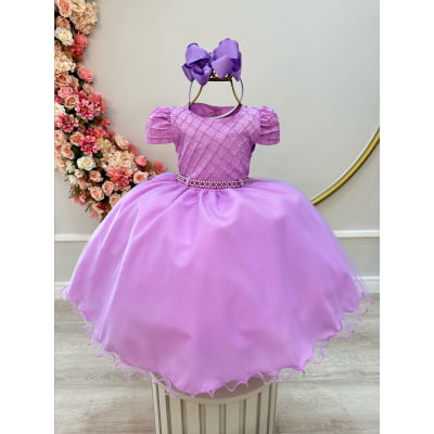 Vestido Infantil Lilás + Tiara ou Laço
