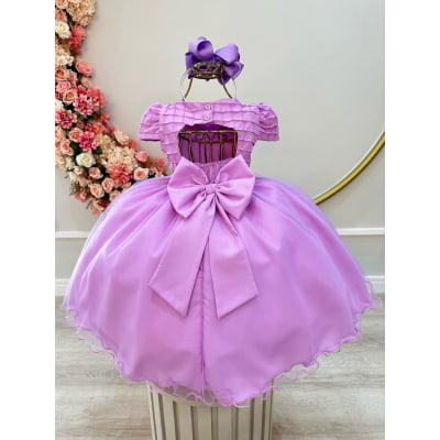 Vestido Infantil Lilás + Tiara ou Laço