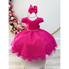 Vestido Infantil Pink Com Apliques de Borboletas Glitter