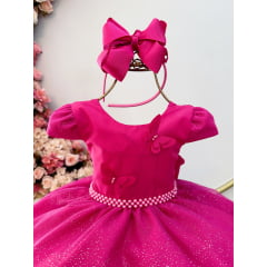 Vestido Infantil Pink Com Apliques de Borboletas Glitter