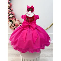 Vestido Infantil Pink Com Apliques de Borboletas Glitter