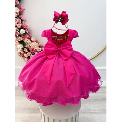 Vestido Infantil Pink Com Apliques de Borboletas Glitter
