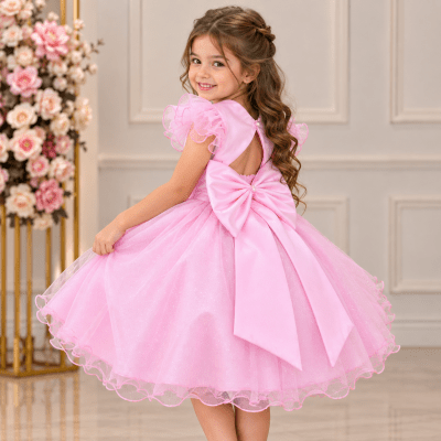 Vestido Infantil Princesas Jardim Encantado Rosa Super Luxo