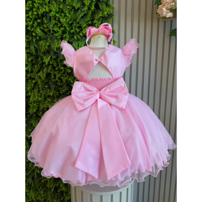 Vestido Infantil Princesas Jardim Encantado Rosa Super Luxo