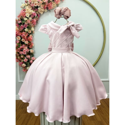 Vestido Infantil Rosa Claro Busto Nervura Formaturas Damas