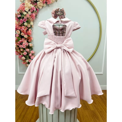 Vestido Infantil Rosa Claro Busto Nervura Formaturas Damas