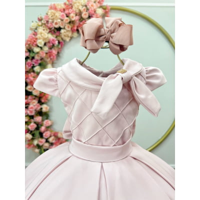 Vestido Infantil Rosa Claro Busto Nervura Formaturas Damas