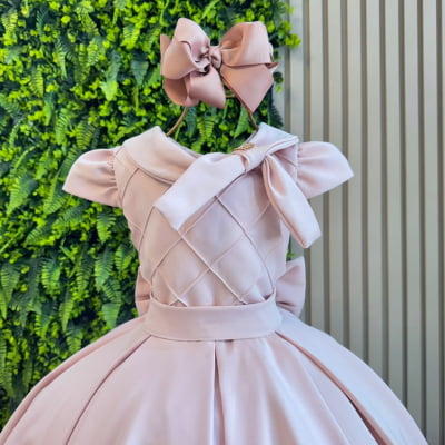 Vestido Infantil Rosa Claro Busto Nervura Formaturas Damas