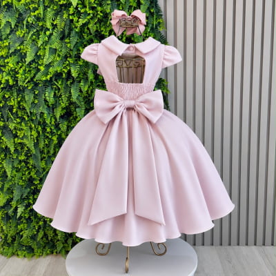 Vestido Infantil Rosa Claro Busto Nervura Formaturas Damas