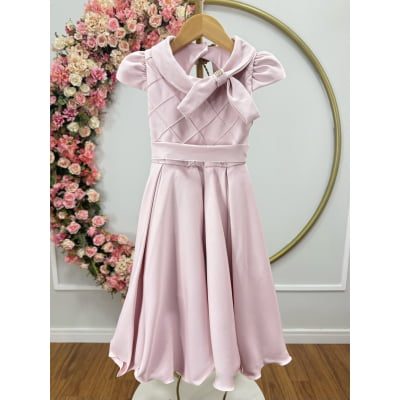 Vestido Infantil Rosa Claro Busto Nervura Formaturas Damas