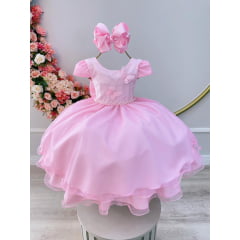 Vestido Infantil Rosa Claro C/ Apliques Borboletas Glitter