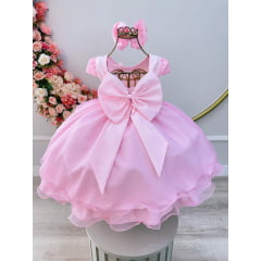 Vestido Infantil Rosa Claro C/ Apliques Borboletas Glitter