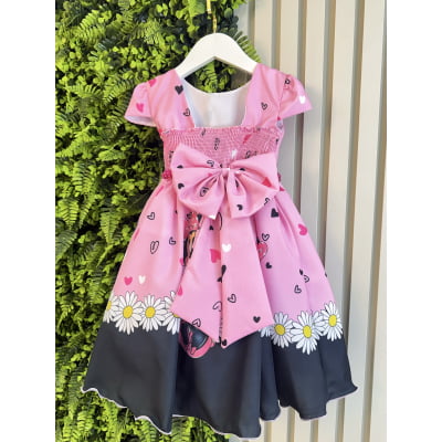 Vestido Infantil Minnie Rosa de Festa para Menina Margaridas