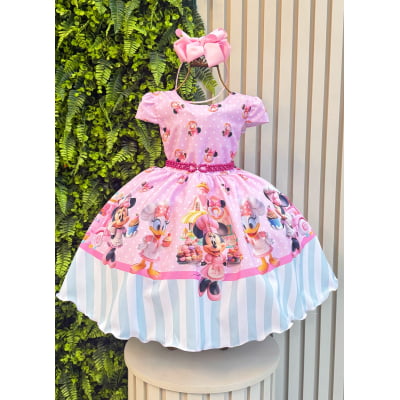 Vestido Infantil Rosa de Festa para Menina Estampado