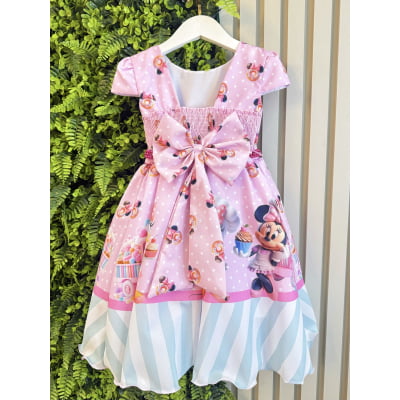 Vestido Infantil Rosa de Festa para Menina Estampado