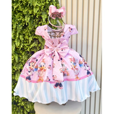 Vestido Infantil Rosa de Festa para Menina Estampado