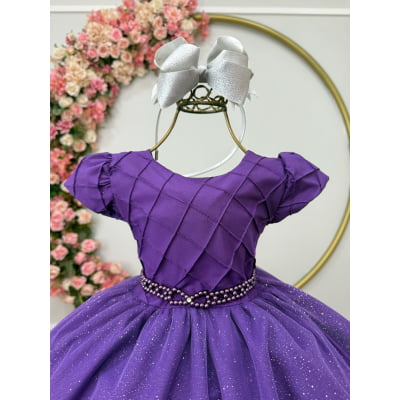Vestido Infantil Roxo Busto Nervura Festas Daminhas