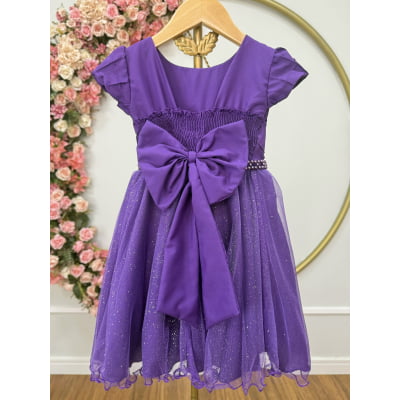 Vestido Infantil Roxo Busto Nervura Festas Daminhas