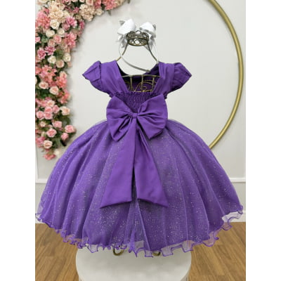 Vestido Infantil Roxo Busto Nervura Festas Daminhas